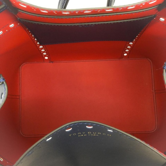 Tory Burch Block-T T Navy Leather Tote - Picture 5 of 8